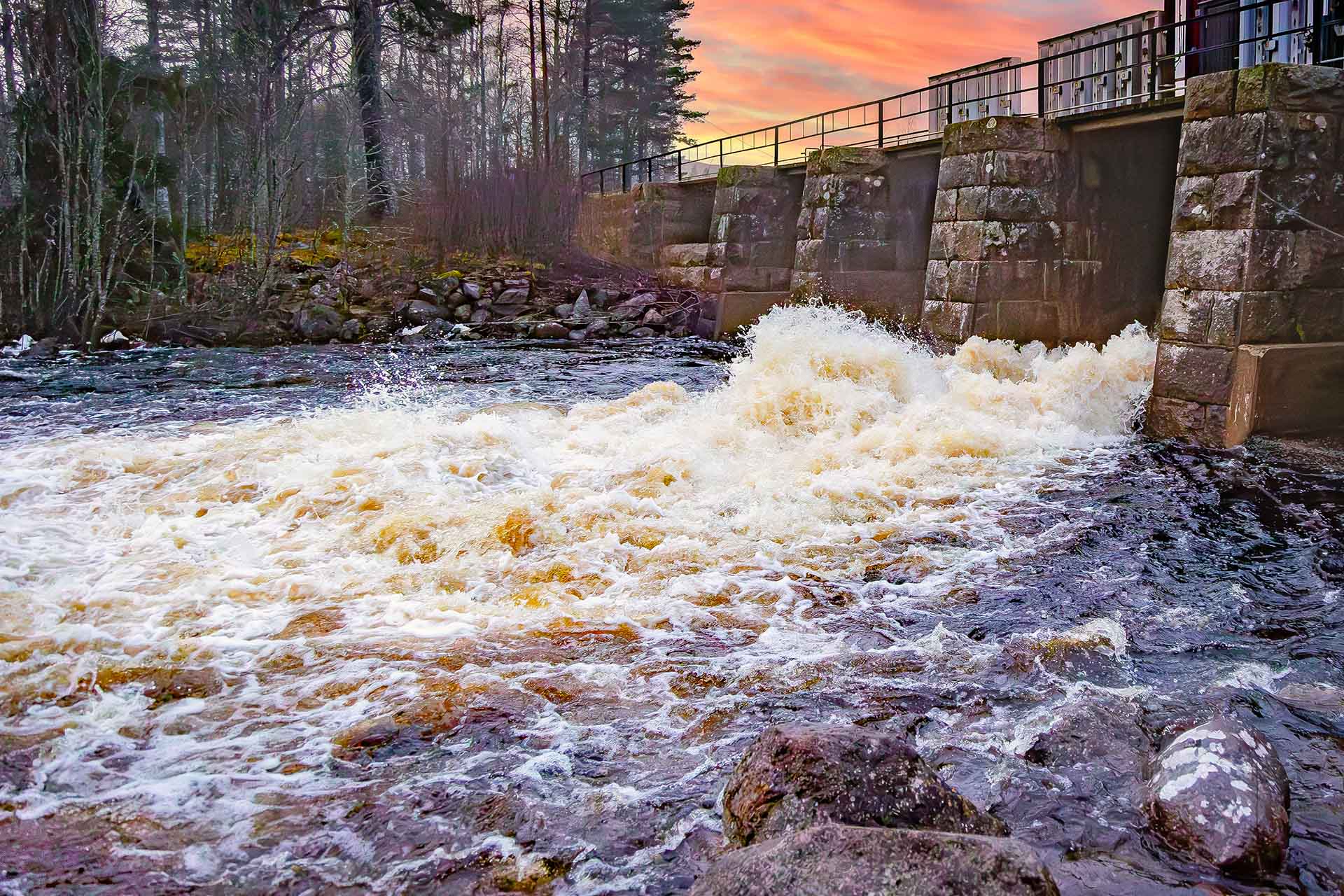 Fast flowing river in a wild Nordic landscape